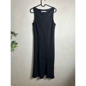 Y2K Jones New York Chiffon Midi‎ Dress Womens 10 Black Beaded Cowl Neck